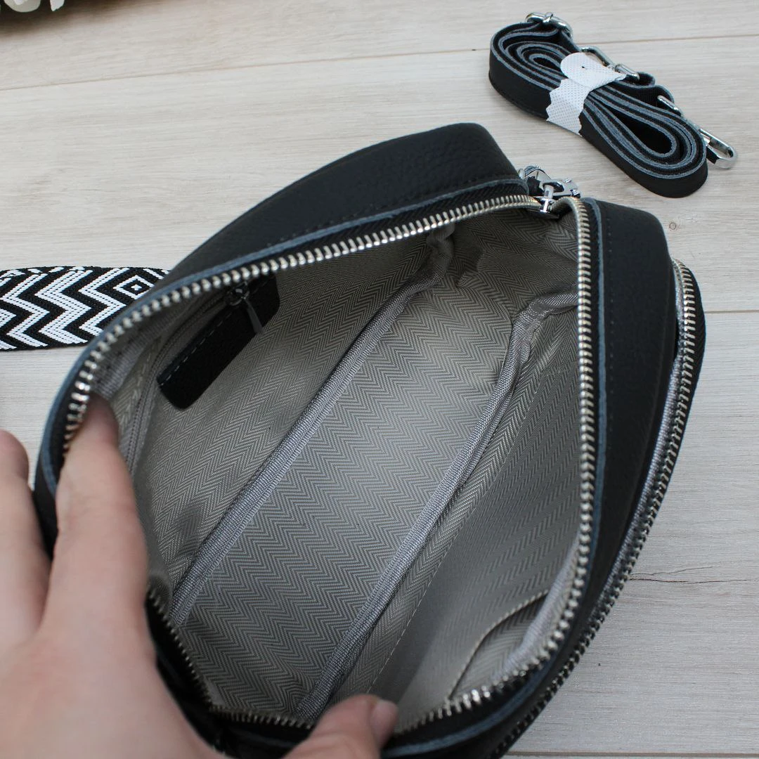 Жіноча сумка крос-боді чорна для шопінгу з натуральної шкіри